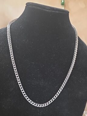 Sterling-Style Silver Cuban Chain Necklace for Men